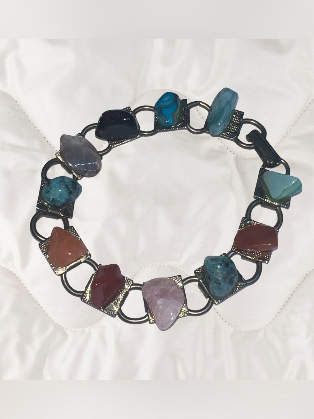 Vintage Genuine Multi Gemstone Gold tone Bracelet